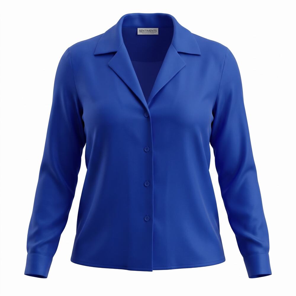 Vintage 90s Sentiments of California Cobalt Blue Silky Blouse Womens Medium